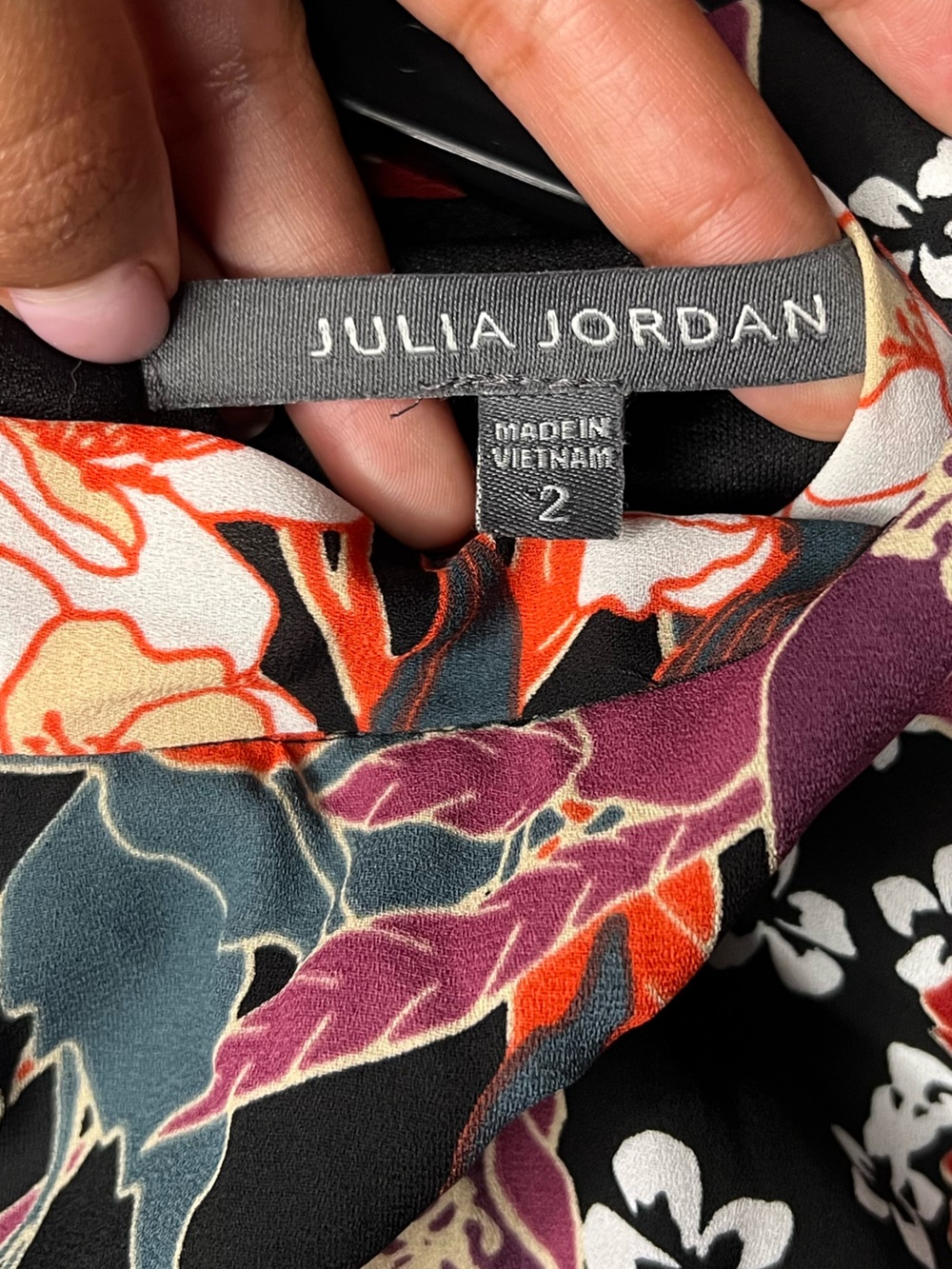 Julia Jordan  Puff Sleeve Midi Dress Black with Orange & Purple Floral Print S2 - Picture 7 of 16